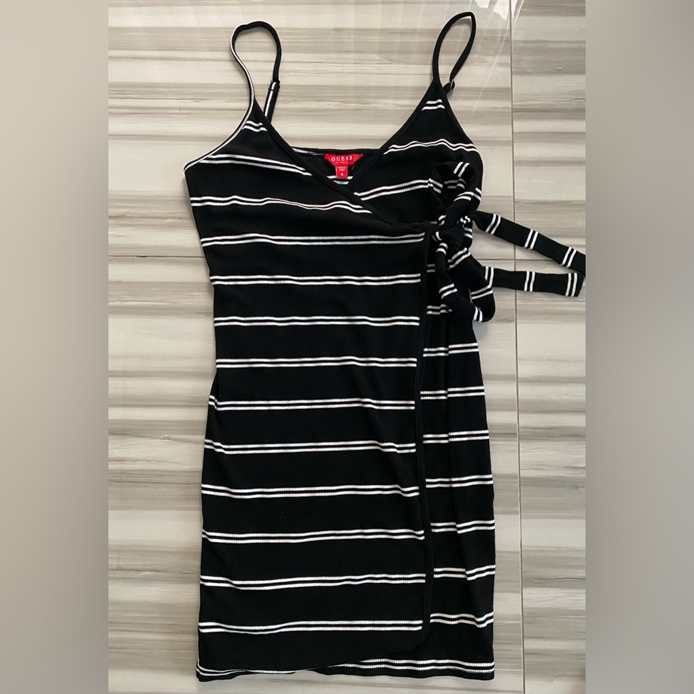 Guess wrap Black and White Striped Dress